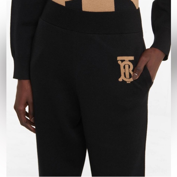 Burberry TB Monogram Cashmere Black Sweat Track pants SZ M NWT - Picture 6 of 12